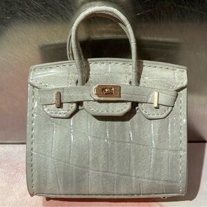 🐊 👜 Handmade Mini Grey Crocodile Pattern Birkin AirPods Tote Bag Charm Miniature